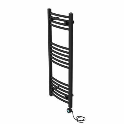 Right Radiators Prefilled Thermostatic Electric Heated Towel Rail Curved Bathroom Ladder Warmer - Black 1000x400 mm