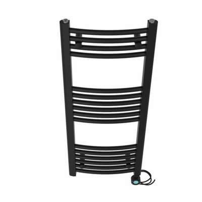 Right Radiators Prefilled Thermostatic Electric Heated Towel Rail Curved Bathroom Ladder Warmer - Black 1000x400 mm