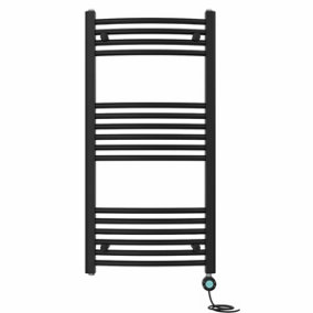 Right Radiators Prefilled Thermostatic Electric Heated Towel Rail Curved Bathroom Ladder Warmer - Black 1000x500 mm