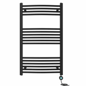 Right Radiators Prefilled Thermostatic Electric Heated Towel Rail Curved Bathroom Ladder Warmer - Black 1000x600 mm