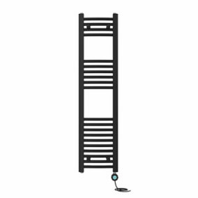 Right Radiators Prefilled Thermostatic Electric Heated Towel Rail Curved Bathroom Ladder Warmer - Black 1200x300 mm
