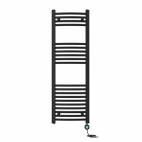 Right Radiators Prefilled Thermostatic Electric Heated Towel Rail Curved Bathroom Ladder Warmer - Black 1200x400 mm