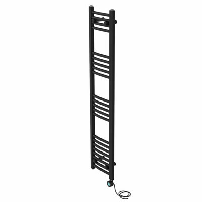 Right Radiators Prefilled Thermostatic Electric Heated Towel Rail Curved Bathroom Ladder Warmer - Black 1400x300 mm