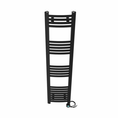 Right Radiators Prefilled Thermostatic Electric Heated Towel Rail Curved Bathroom Ladder Warmer - Black 1400x300 mm