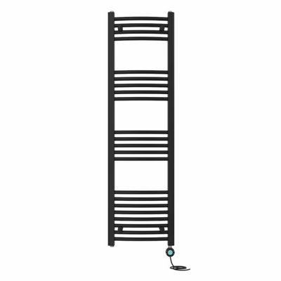 Right Radiators Prefilled Thermostatic Electric Heated Towel Rail Curved Bathroom Ladder Warmer - Black 1400x400 mm