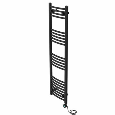 Right Radiators Prefilled Thermostatic Electric Heated Towel Rail Curved Bathroom Ladder Warmer - Black 1400x400 mm