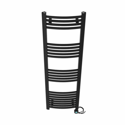 Right Radiators Prefilled Thermostatic Electric Heated Towel Rail Curved Bathroom Ladder Warmer - Black 1400x400 mm