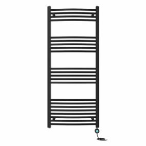 Right Radiators Prefilled Thermostatic Electric Heated Towel Rail Curved Bathroom Ladder Warmer - Black 1400x600 mm