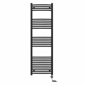 Right Radiators Prefilled Thermostatic Electric Heated Towel Rail Curved Bathroom Ladder Warmer - Black 1600x500 mm