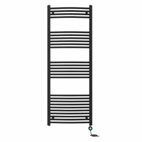 Right Radiators Prefilled Thermostatic Electric Heated Towel Rail Curved Bathroom Ladder Warmer - Black 1600x600 mm