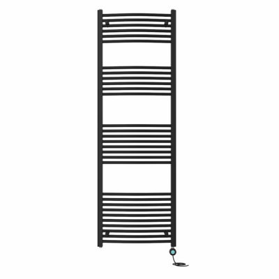 Right Radiators Prefilled Thermostatic Electric Heated Towel Rail Curved Bathroom Ladder Warmer - Black 1800x600 mm