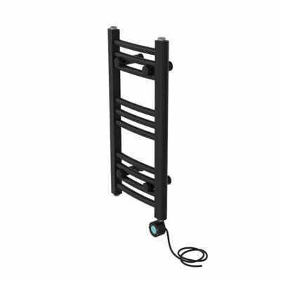 Right Radiators Prefilled Thermostatic Electric Heated Towel Rail Curved Bathroom Ladder Warmer - Black 600x300 mm