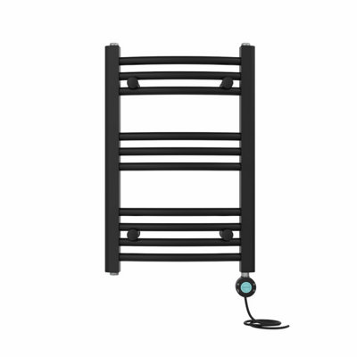 Right Radiators Prefilled Thermostatic Electric Heated Towel Rail Curved Bathroom Ladder Warmer - Black 600x400 mm