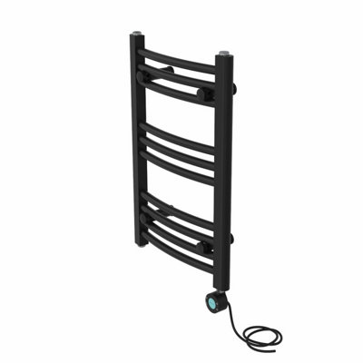 Right Radiators Prefilled Thermostatic Electric Heated Towel Rail Curved Bathroom Ladder Warmer - Black 600x400 mm