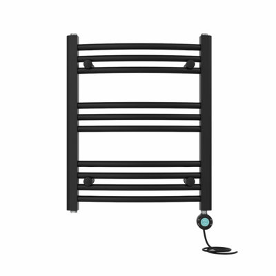 Right Radiators Prefilled Thermostatic Electric Heated Towel Rail Curved Bathroom Ladder Warmer - Black 600x500 mm