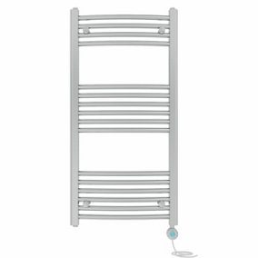 Right Radiators Prefilled Thermostatic Electric Heated Towel Rail Curved Bathroom Ladder Warmer - Chrome 1000x500 mm