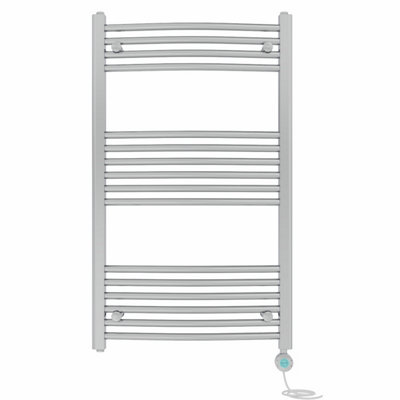 Right Radiators Prefilled Thermostatic Electric Heated Towel Rail Curved Bathroom Ladder Warmer - Chrome 1000x600 mm