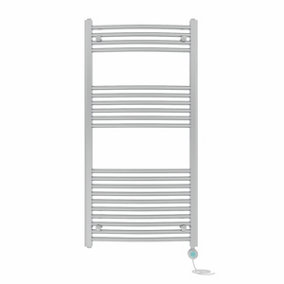 Right Radiators Prefilled Thermostatic Electric Heated Towel Rail Curved Bathroom Ladder Warmer - Chrome 1200x600 mm