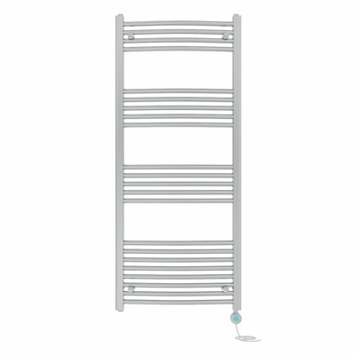 Right Radiators Prefilled Thermostatic Electric Heated Towel Rail Curved Bathroom Ladder Warmer - Chrome 1400x600 mm