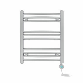 Right Radiators Prefilled Thermostatic Electric Heated Towel Rail Curved Bathroom Ladder Warmer - Chrome 600x500 mm
