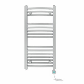 Right Radiators Prefilled Thermostatic Electric Heated Towel Rail Curved Bathroom Ladder Warmer - Chrome 800x400 mm