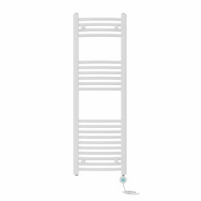 Right Radiators Prefilled Thermostatic Electric Heated Towel Rail Curved Bathroom Ladder Warmer - White 1200x400 mm