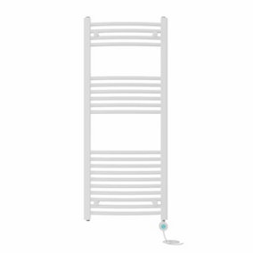 Right Radiators Prefilled Thermostatic Electric Heated Towel Rail Curved Bathroom Ladder Warmer - White 1200x500 mm