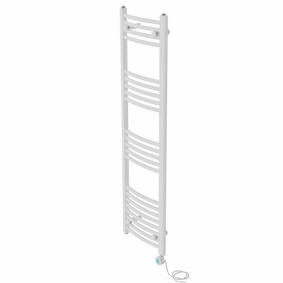 Right Radiators Prefilled Thermostatic Electric Heated Towel Rail Curved Bathroom Ladder Warmer - White 1400x400 mm