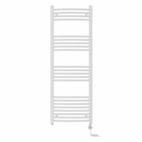 Right Radiators Prefilled Thermostatic Electric Heated Towel Rail Curved Bathroom Ladder Warmer - White 1400x500 mm