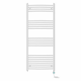 Right Radiators Prefilled Thermostatic Electric Heated Towel Rail Curved Bathroom Ladder Warmer - White 1400x600 mm