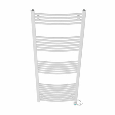 Right Radiators Prefilled Thermostatic Electric Heated Towel Rail Curved Bathroom Ladder Warmer - White 1600x600 mm