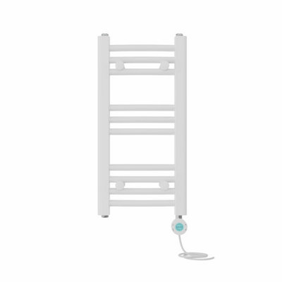 Right Radiators Prefilled Thermostatic Electric Heated Towel Rail Curved Bathroom Ladder Warmer - White 600x300 mm