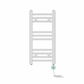 Right Radiators Prefilled Thermostatic Electric Heated Towel Rail Curved Bathroom Ladder Warmer - White 600x300 mm