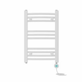 Right Radiators Prefilled Thermostatic Electric Heated Towel Rail Curved Bathroom Ladder Warmer - White 600x400 mm