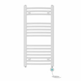 Right Radiators Prefilled Thermostatic Electric Heated Towel Rail Curved Bathroom Ladder Warmer - White 800x400 mm