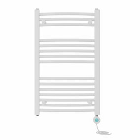 Right Radiators Prefilled Thermostatic Electric Heated Towel Rail Curved Bathroom Ladder Warmer - White 800x500 mm