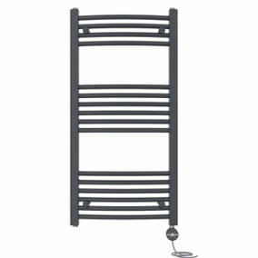 Right Radiators Prefilled Thermostatic Electric Heated Towel Rail Curved Ladder Warmer Rads - Anthracite 1000x500 mm