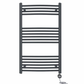 Right Radiators Prefilled Thermostatic Electric Heated Towel Rail Curved Ladder Warmer Rads - Anthracite 1000x600 mm