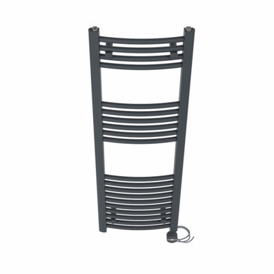 Right Radiators Prefilled Thermostatic Electric Heated Towel Rail Curved Ladder Warmer Rads - Anthracite 1200x400 mm