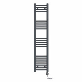 Right Radiators Prefilled Thermostatic Electric Heated Towel Rail Curved Ladder Warmer Rads - Anthracite 1400x300 mm