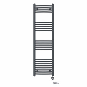 Right Radiators Prefilled Thermostatic Electric Heated Towel Rail Curved Ladder Warmer Rads - Anthracite 1400x400 mm