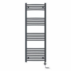 Right Radiators Prefilled Thermostatic Electric Heated Towel Rail Curved Ladder Warmer Rads - Anthracite 1400x500 mm