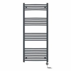 Right Radiators Prefilled Thermostatic Electric Heated Towel Rail Curved Ladder Warmer Rads - Anthracite 1400x600 mm