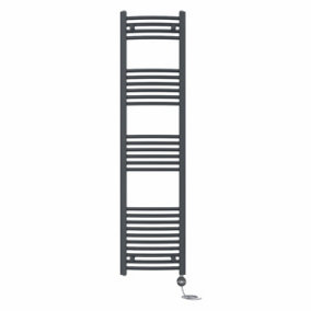 Right Radiators Prefilled Thermostatic Electric Heated Towel Rail Curved Ladder Warmer Rads - Anthracite 1600x400 mm