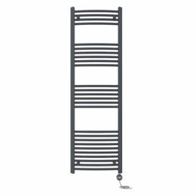 Right Radiators Prefilled Thermostatic Electric Heated Towel Rail Curved Ladder Warmer Rads - Anthracite 1600x500 mm