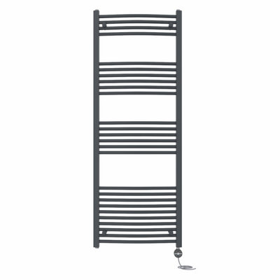 Right Radiators Prefilled Thermostatic Electric Heated Towel Rail Curved Ladder Warmer Rads - Anthracite 1600x600 mm