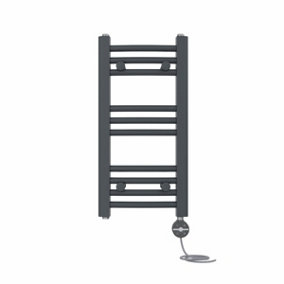 Right Radiators Prefilled Thermostatic Electric Heated Towel Rail Curved Ladder Warmer Rads - Anthracite 600x300 mm