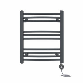 Right Radiators Prefilled Thermostatic Electric Heated Towel Rail Curved Ladder Warmer Rads - Anthracite 600x500 mm