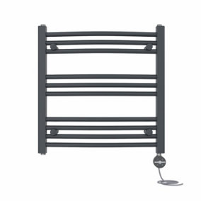 Right Radiators Prefilled Thermostatic Electric Heated Towel Rail Curved Ladder Warmer Rads - Anthracite 600x600 mm