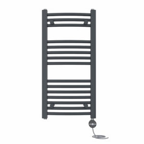 Right Radiators Prefilled Thermostatic Electric Heated Towel Rail Curved Ladder Warmer Rads - Anthracite 800x400 mm
